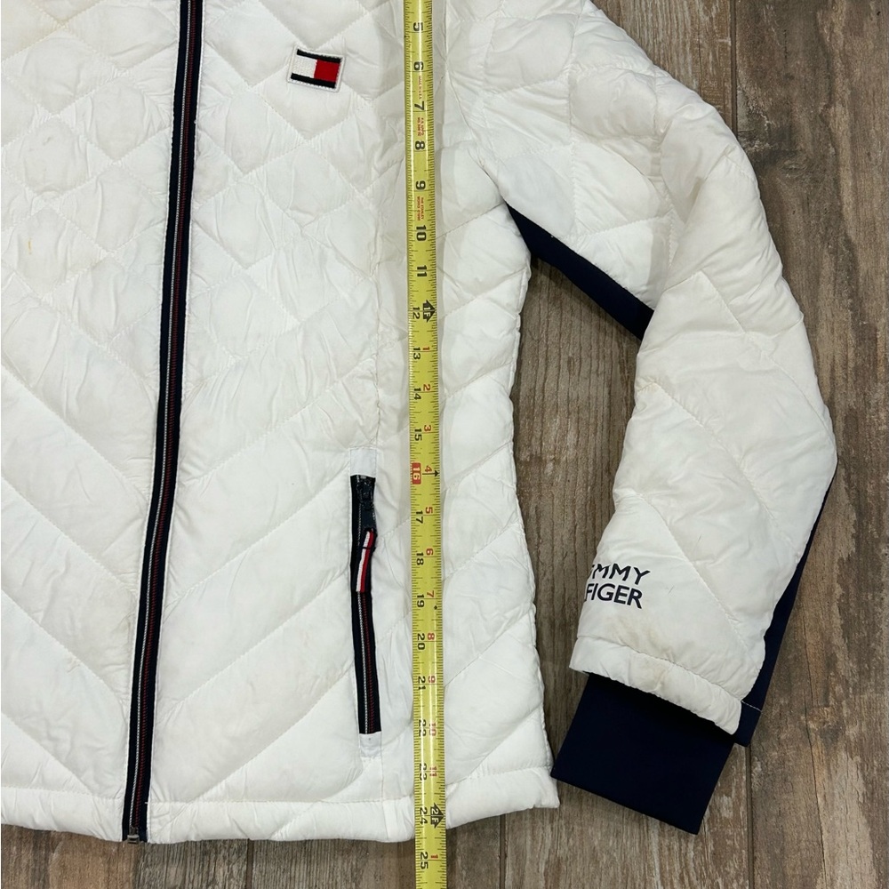 Tommy Hilfiger Women's White Quilted Puffer Jacket Coat Size Small With Hood Zip - Picture 3 of 6